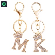 1F Luxury Rhinestone Crown Initial Letter Keychain Gold Crystal A To Z Crystal Alphabet Keyring For 