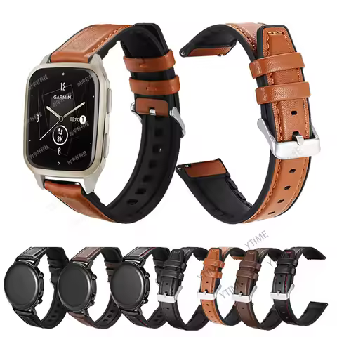 22mm 20mm Leather Smart Watch Band For Garmin Vivoactive 4 3/Venu SQ 2/Forerunner 55/255 245 645 VEN