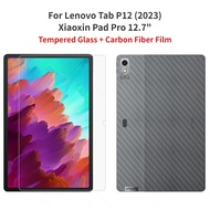 For Lenovo Tab P12 2023 12.7inch Xiaoxin Pad Pro 2023 TB371FC Tempered Glass Screen Protector +Back Carbon Fiber Sticker Film