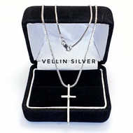 Italian Santa Cross Necklace 925 White Gold Plated - Authentic 925 Silver Plain Cross Necklace