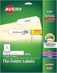 Avery 8366 Permanent Filing Labels, 1/3 Cut, 750/PK, White