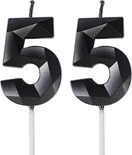 Birthday Candles Number 55 Black - 3D Black Candles for 55th Birthday Decoration (Number 55 Candle, 