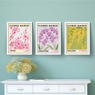 Set of 3 30x40cm Art Prints with Frames (Flower Market - National Flower Series A) Art Decor Poster 
