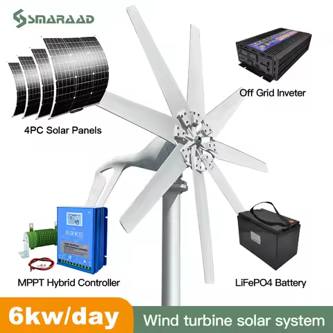 6KW Per Day Domestic Horizontal Axis Wind Turbine Generator Clean Free Energy 8 Blades 220V 12V 24V 