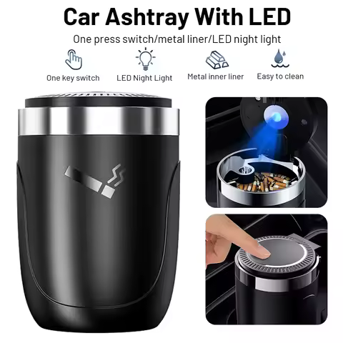 Car Ashtray With Lid Led Smell Proof Portable Ashtray Cup Smokeless Auto Ashtray Flame Retardant Cig