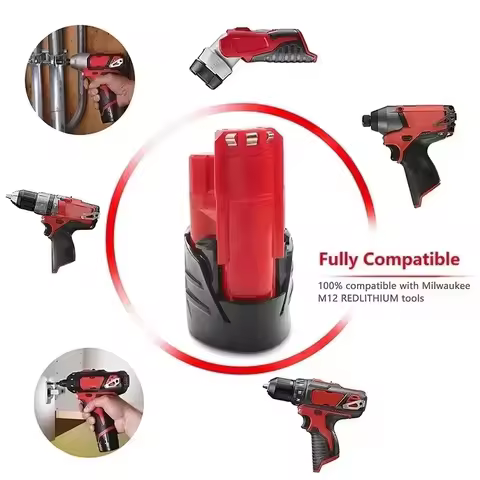 for 12V Milwaukee Battery 3Ah Compatible with Milwaukee M12 XC 48-11-2410 48-11-2420 48-11-2411 12-V