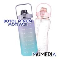 Botol Minum Straw Korea 1,5 - 2 Liter Gradient Transparan Motivasi