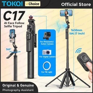 TOKQI C17 Selfie Tripod for Mobile Phone 360° AI Auto Rotating View Tracking Qdrapode with Remote Co