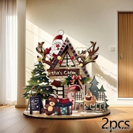 [Haluoo] 2 Pieces Christmas House 3D Puzzles Set 3D Wooden Puzzles Decorative Christmas