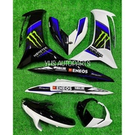 Velozi Coverset LC135 V8 FI LCV8 Black White Hitam Putih Cover Stripe Custom Monster Custom