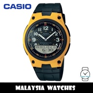 (100% Original) Casio AW-80-9B Telememo 10 YEARS BATTERY LIFE Black & Yellow Resin Watch AW809B AW80