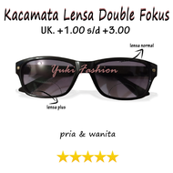 FREE BOX - Kacamata Plus (+) Lensa Gelap 2 Fungsi BACA DAN JALAN +1.00 S.D +3.00 Double Lensa Super Fokus Frame Kotak Hitam Kacamata Baca Rabun Dekat Pria Wanita Dewasa Model Terbaru High Quality Import Kacamata Plus Baca Orang Tua Jarak Dekat