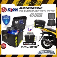 SYM SEMI ALUMINIUM WATERPPROOF TOP BOX 45LITER MOTORCYCLE HARD SHIELD TOP CASE KMN KALIBRE HIGH QUAL
