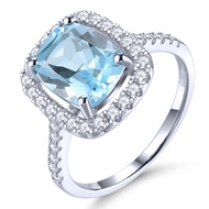 Lohaspie Trang sức Nhẫn bạc thật 3 carat 925 Nhẫn Topaz xanh da trời tự nhiên nguyên bản Nhẫn bạc 92