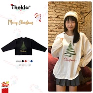 Loose Format Autumn Winter Long Sleeve Boxy T-shirt By Thekla Printed Christmas Tree Collection BST3