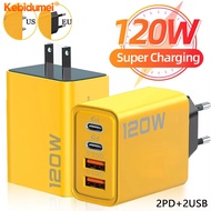 Kebidumei 120W Phone Charger Double USB + Type C Phone Charger PD Quick Charging USB Type C Charger