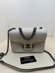 香奈兒 chanel 黑卡24開 白色復古銀扣 限量款方胖子 21cm