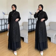 Gamis Mewah Lebaran Mahira Dres BC Velvet Mix Brukat Plus Tille M L XL XXL 3XL Dress Brokat Wanita K