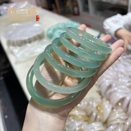 冰種油青色玉髓手鐲 青綠翡翠色瑪瑙叮噹鐲 遠山黛女圓條玉手鐲