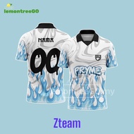 Custom Shirt Printing Name PRYME Baju Putih Biru Retro Collar Jersey Blue Flame Design Football Jers