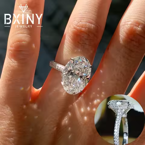 BXINY 8CT Oval Cut All Moissanite Ring 925 Sterling Silver for Women Sparkling Lab Diamond Wedding B