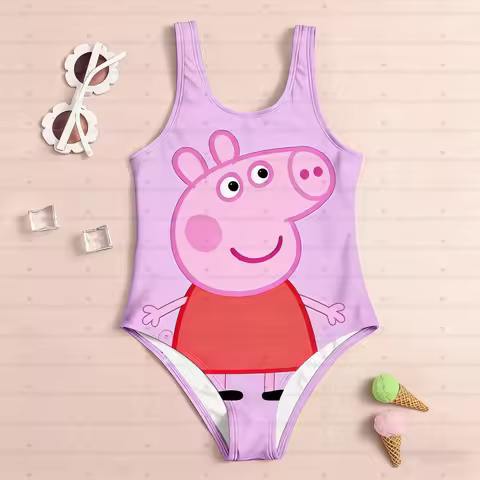 Summer kids Peppa Pig Pink Women's Girls One Piece Swimsuit Rumi Child-Parent Girls Family Kids Beac