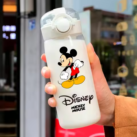 Disney 400-600ML Straw Plastic Water Bottle Children Large Capacity Portable Transparent Drinking Wa