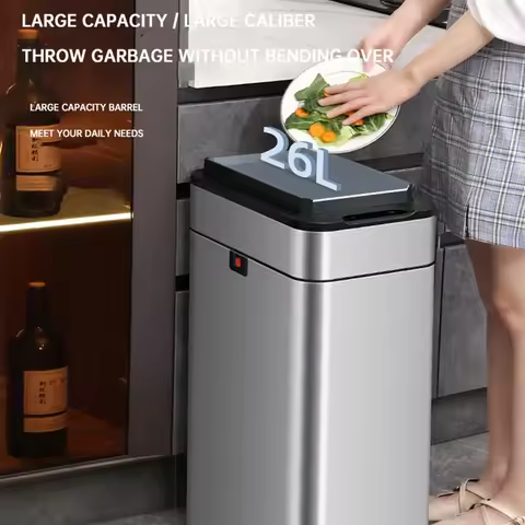 9/15/20/30/40/50/60L Garbage Bin Large-capacity Stainless Steel Smart Sensor Trash Can Automatic Was