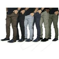 Unisex Tactical Elasticated Waist Slim-Fit Cargo pants 6 Pockets Slack Pants