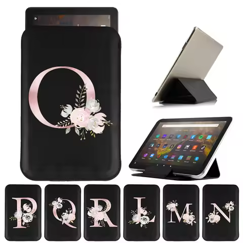 Tablet Case with Pink Flowers 26 Letters for Fire 7/HD 8/HD 10/HD 8 Plus Magnetic Cover for Fire HD 
