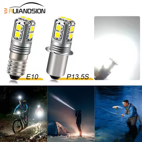 RUIANDSION 1Pcs E10 P13.5S PR2 3030SMD 6000K 4300K Maglite Flashlight Bulb 6V-40V 9V 12V 18V 24V 4D 