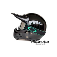 Helm Cakil Modular Hitam Gloss (Half Face / Full Face) - Helm Retro -