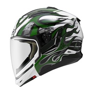 ZEUS ZS 613C WHI AJ19 GREEN GLOSSY MODULAR CROSSOVER DOUBLE VISOR