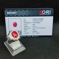 Red Ruby / rubi pigeon blood color - ring perak - memo GRI lab