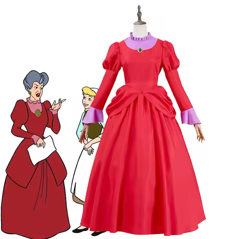 Women Red Dress Wicked Stepmother Of Cinderella Halloween Costume Lady Tremaine Cosplay