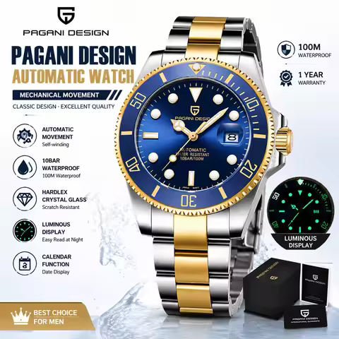 PAGANI DESIGN Men's Automatic Watch 100M Waterproof Mechanical Watch Luminous Stainless Steel
