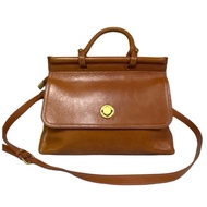Pre-loved brown leather structured 2-way handbag and sling (with flaws)