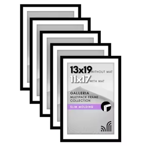 13x19 Picture Frame with Polished Plexiglass - Set of 5 - Use as 11x17 Frame with Mat - Galleria Col