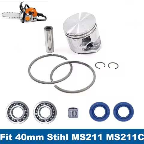 40mm Piston Ring Ball Bearing Oil Seal Kit Fit Stihl MS211 MS211C Chainsaw Engine Cylinder Repair Re