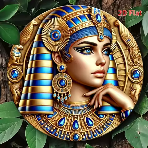 2D Flat, 1pc, Elegant Cleopatra Queen, Round Iron Metal Art Sign, 8x8 inches, Ideal Holiday Gift, Su