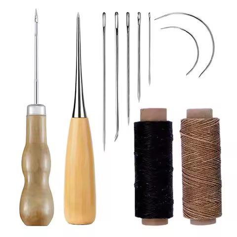 Leather Craft Sewing Kit Waxed Thread Hand Quilting Needles Sewing Awl,for Beginner , Stitching, Sew