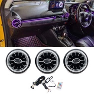 Car 3PCS LED Front Dashboard AC Air Condition Vent Outlet Turbo Interior Trim For Mazda 2 CX-3 2015