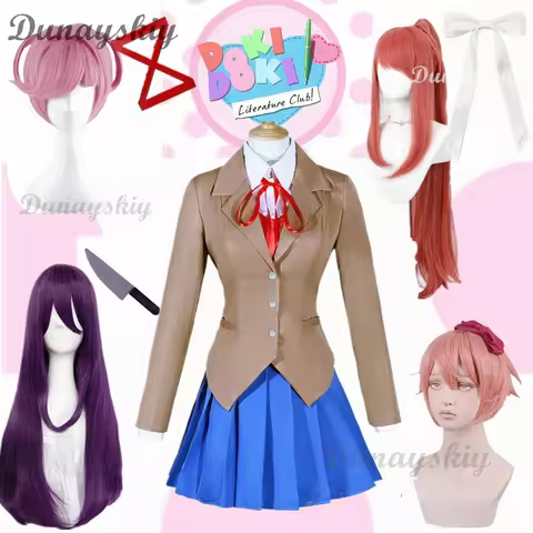Game Doki Doki Literature Club Natsuki Cosplay Sayori Yuri Monika Cosplay Costume Wig Set School Uni