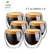 {SG Seller} 6pcs, 80ML Glass Coffee Mugs, Double Wall Glass Coffee Cups, Insulated Espresso Cups, Co