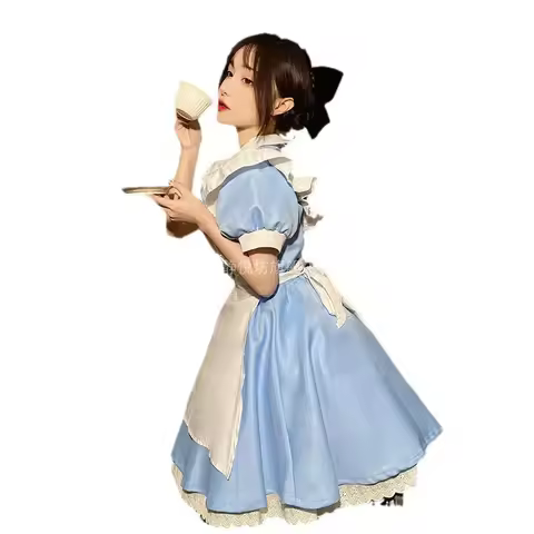 w;3'c\6,b'Game Adventures Costume Blue Dress Maid Uniform Woman Halloween Carnival Cosplay Alice Won