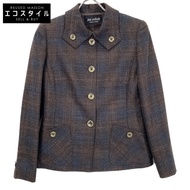 Jun Ashida 棕藍色 SJ0315 絲毛格紋夾克，7 碼（二手）