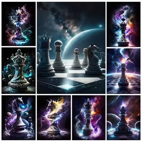 5D Diamond Painting Chess Universe Full Diamond Embroidery Mosaic Art King and Queen Rhinestone Pict