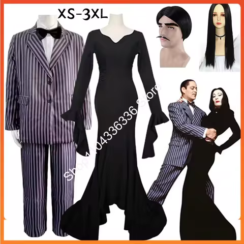 Film Gomez Addams Cosplay Costume Morticia Dress Full Set Movie Suit Men Woman Uniform Wig Halloween