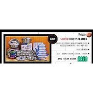 silver idly steamer with kitchen appliances