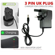 12V 3 Pin UK Plug AC/DC Adapter Cordless Drill Battery Charger for 12V Cordless Drill